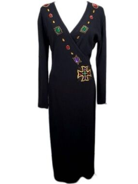 Lauren Alexander - 80's Black Jeweled Knit Dress - Size M
